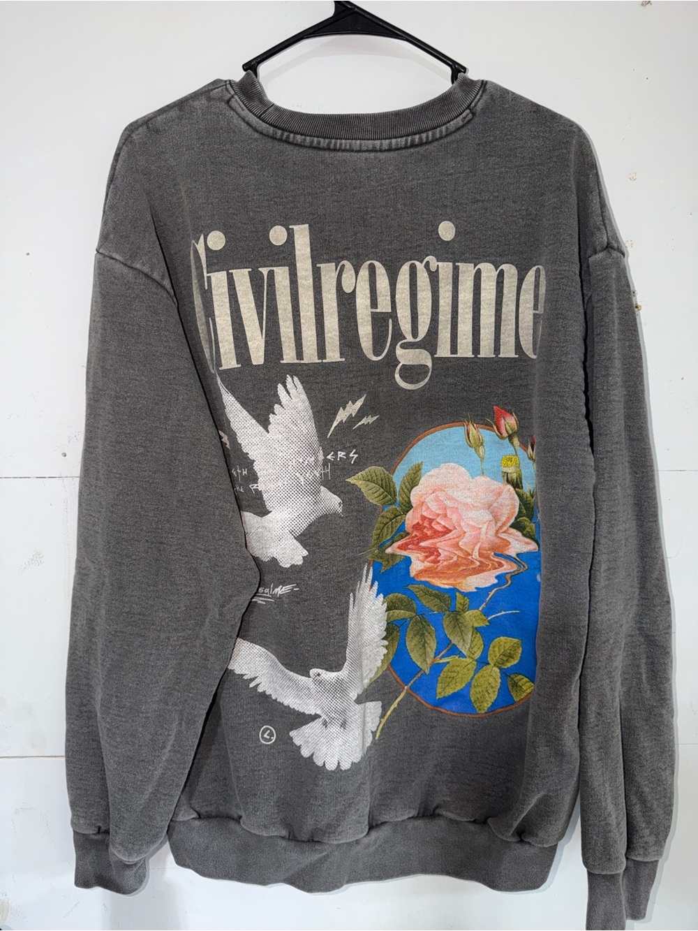 Civilregime Charcoal Graphic Crewneck Sweater Blooming Through Chaos